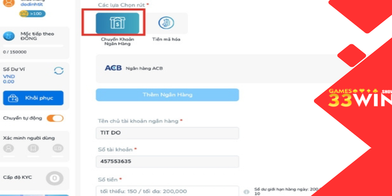 Rút tiền 33win